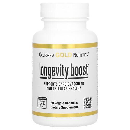 California Gold Nutrition Longevity Boost With Trans Resveratrol Olive Leaf Extract Grape Extract Blend And Medium Chain Triglycerides 60 Veggie Capsules product image