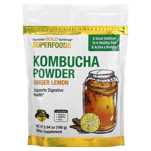 California Gold Nutrition Superfoods Kombucha Powder Ginger Lemon 5 64 Oz 160 G product image