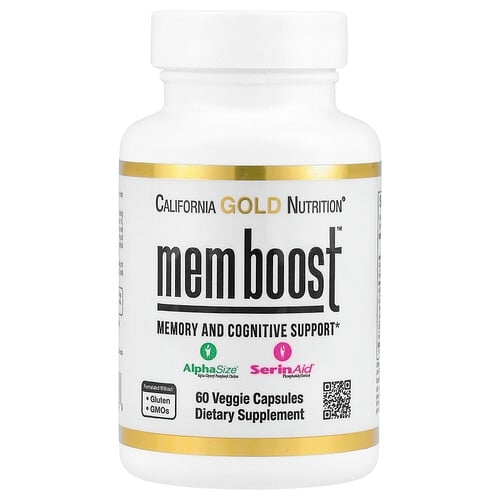 California Gold Nutrition Mem Boost Memory Cognitive Support With Alpha Gpc Lion S Mane Extract Coffee Fruit Extract And Phosphatidylserine 60 Veggie Capsules product image
