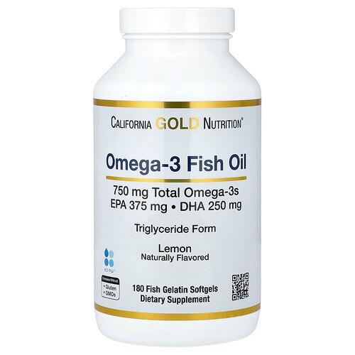 California Gold Nutrition Norwegian Omega 3 Fish Oil With Epa Dha Natural Lemon 180 Softgels product image