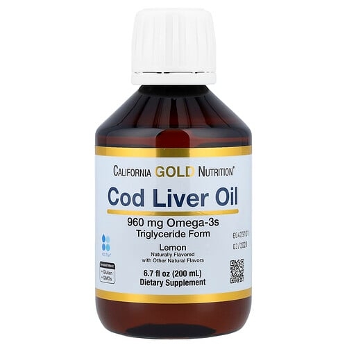 California Gold Nutrition Cod Liver Oil With Omega 3 Fatty Acids Epa Dha Vitamins A And D Norwegian Triglyceride Form Natural Lemon 6 7 Fl Oz 200 Ml product image