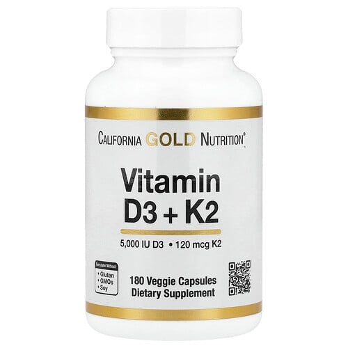 California Gold Nutrition Vitamin D3 K2 As Mk 7 180 Veggie Capsules product image