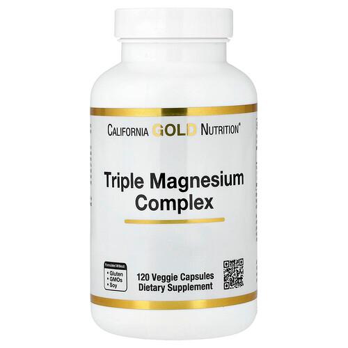 California Gold Nutrition Triple Magnesium Complex Malate Citrate Bisglycinate Chelate 120 Veggie Capsules 105 Mg Per Capsule product image