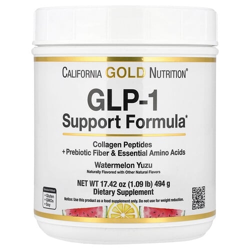 California Gold Nutrition Glp 1 Support Formula With Collagen Peptides Prebiotic Fiber Essential Amino Acids Watermelon Yuzu 1 09 Lb 494 G product image