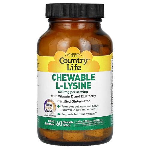 Country Life Chewable L Lysine With Vitamin D And Elderberry Tangy Orange Twist 60 Chewable Tablets product image