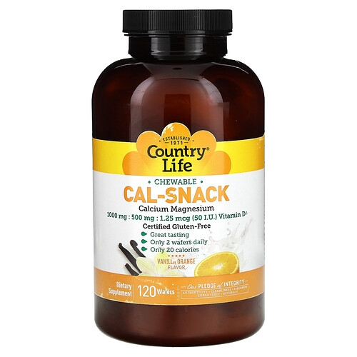 Country Life Cal Snack Chewable Calcium Magnesium Vanilla Orange 120 Wafers product image