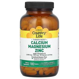 Country Life Target Mins Calcium Magnesium Zinc With Vitamin D 180 Tablets