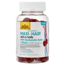 Country Life Maxi Hair Skin Nails Gummies With Hyaluronic Acid Biotin Berry 60 Gummies