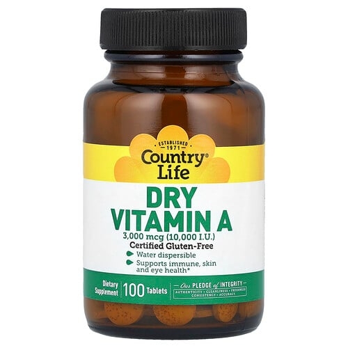 Country Life Dry Vitamin A 3 000 Mcg 10 000 Iu 100 Tablets product image