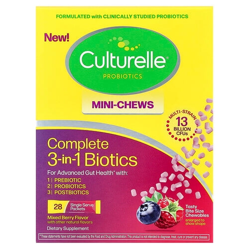 Culturelle Complete 3 In 1 Biotics Mini Chews Mixed Berry 28 Single Serve Packets 1 5 G 0 05 Oz Each product image