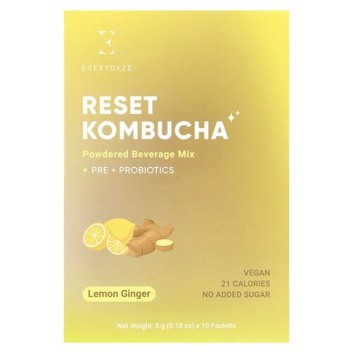 Everydaze Reset Kombucha Powdered Beverage Mix Lemon Ginger 10 Packets 0 18 Oz 5 G Each product image