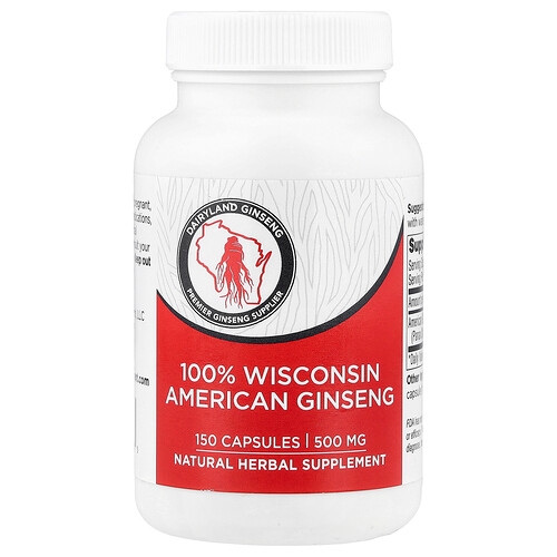 Dairyland Ginseng 100 Wisconsin American Ginseng 500 Mg 150 Capsules product image