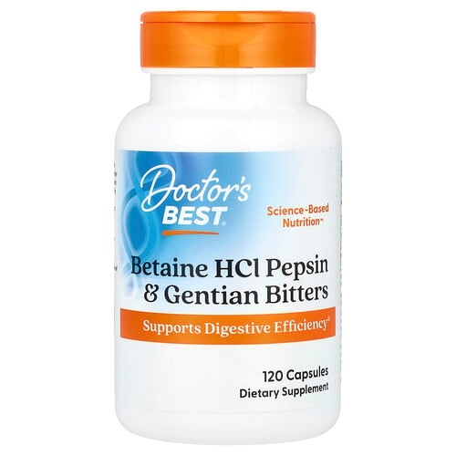Doctor S Best Betaine Hcl Pepsin Gentian Bitters 120 Capsules product image