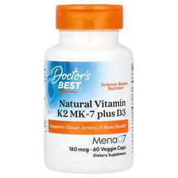Doctor S Best Natural Vitamin K2 Mk 7 Plus D3 180 Mcg 60 Veggie Caps