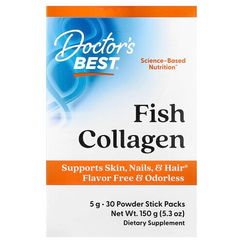 Doctor S Best Fish Collagen Flavor Free Odorless 30 Powder Stick Packs 5 G Each product image