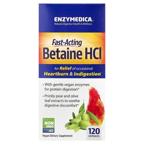 Enzymedica Fast Acting Betaine Hcl 120 Capsules product image