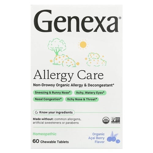 Genexa Allergy Care Non Drowsy Organic Allergy Decongestant Organic Acai Berry 60 Chewable Tablets product image