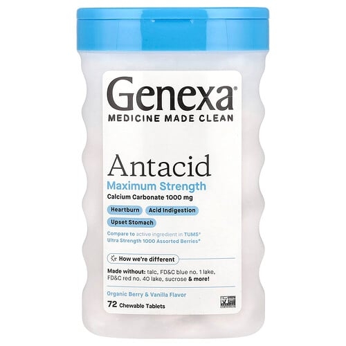 Genexa Antacid Maximum Strength Organic Berry Vanilla 1 000 Mg 72 Chewable Tablets product image