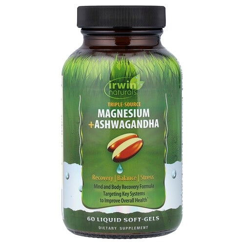 Irwin Naturals Triple Source Magnesium Ashwagandha 60 Liquid Soft Gels product image