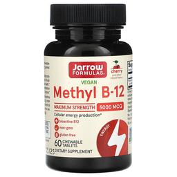 Jarrow Formulas Vegan Methyl B 12 Maximum Strength Cherry 5 000 Mcg 60 Chewable Tablets