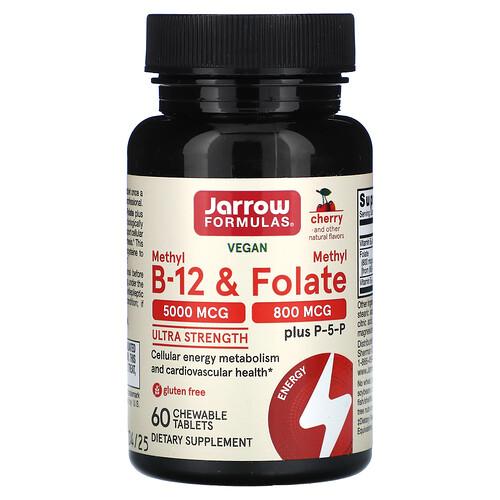 Jarrow Formulas Vegan Methyl B 12 Methyl Folate Ultra Strength Cherry 60 Chewable Tablets product image