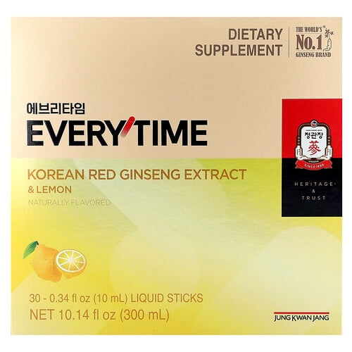 Jungkwanjang Korean Red Ginseng Extract Everytime Lemon 30 Liquid Sticks 0 34 Fl Oz 10 Ml Each product image