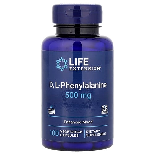Life Extension D L Phenylalanine 500 Mg 100 Vegetarian Capsules product image