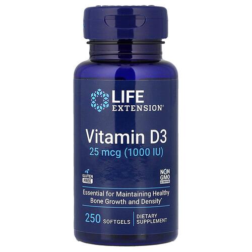 Life Extension Vitamin D3 25 Mcg 1 000 Iu 250 Softgels product image