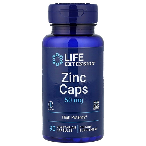 Life Extension Zinc Caps High Potency 50 Mg 90 Vegetarian Capsules product image