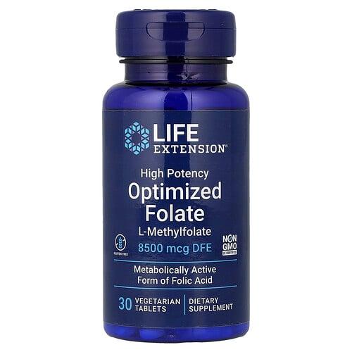 Life Extension Optimized Folate High Potency 8 500 Mcg Dfe 30 Vegetarian Tablets product image