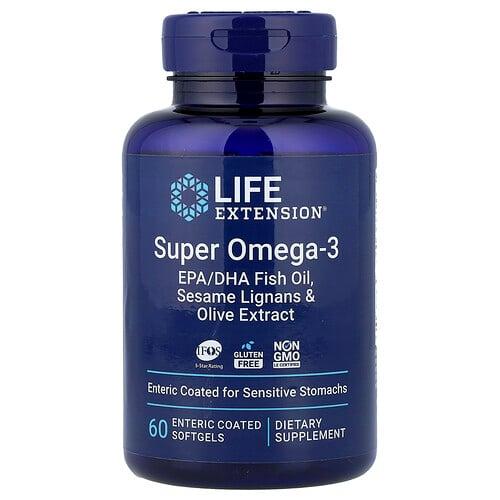 Life Extension Super Omega 3 Epa Dha Fish Oil Sesame Lignans Olive Extract 60 Enteric Coated Softgels product image