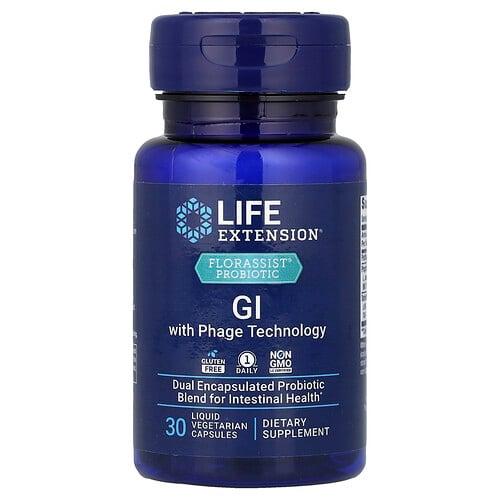 라이프 익스텐션 Life Extension, Florassist® 프로바이오틱, 파지 기술 및 위장관 자극, 액상 베지 캡슐 30정 product image