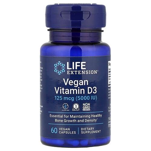 Life Extension Vegan Vitamin D3 125 Mcg 5000 Iu 60 Vegan Capsules product image