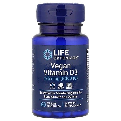 Life Extension Vegan Vitamin D3 125 Mcg 5000 Iu 60 Vegan Capsules product image