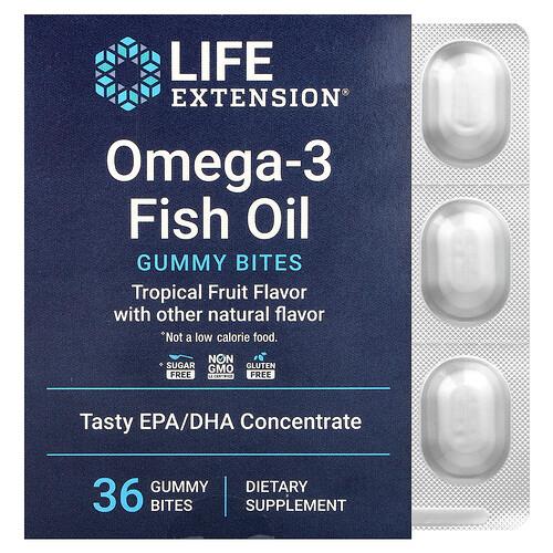 Life Extension Omega 3 Fish Oil Gummy Bites Tropical Fruit 36 Gummy Bites 750 Mg Per Gummy Bite product image