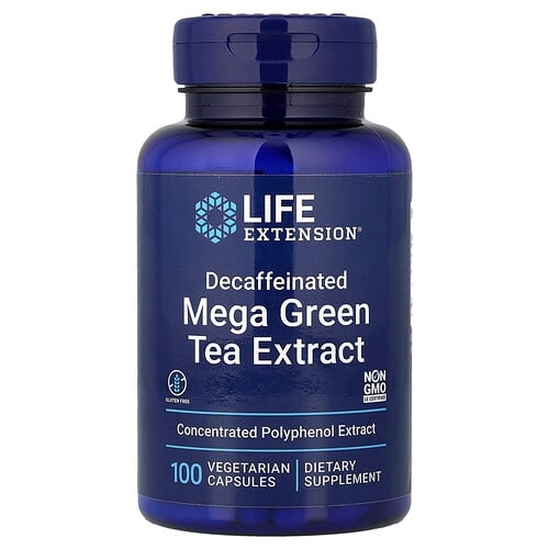 Life Extension Mega Green Tea Extract Decaffeinated 100 Vegetarian Capsules 725 Mg Per Capsule product image