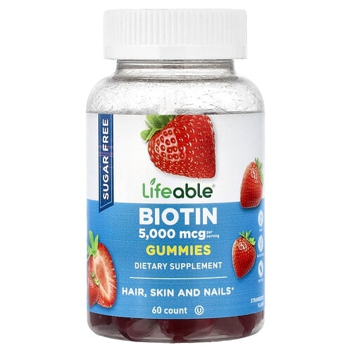 Lifeable Biotin Gummies Sugar Free Strawberry 60 Gummies 2 500 Mcg Per Gummy product image