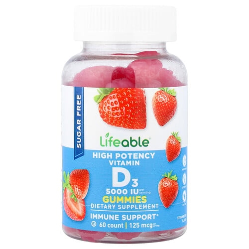 Lifeable High Potency Vitamin D3 Gummies Strawberry 125 Mcg 5 000 Iu 60 Gummies product image