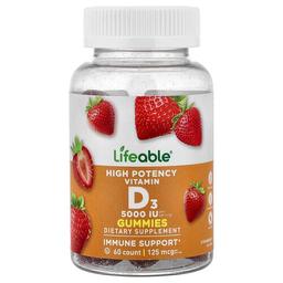Lifeable High Potency Vitamin D3 Gummies Strawberry 60 Gummies 62 5 Mg 2 500 Iu Per Gummy