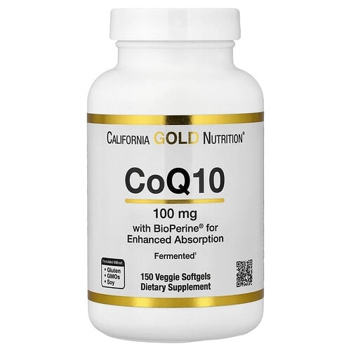 California Gold Nutrition Coq10 With Bioperine Black Pepper Extract 150 Veggie Softgels product image
