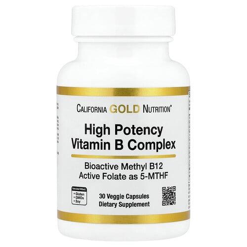 California Gold Nutrition High Potency Vitamin B Complex With Methyl Folate Methyl B12 30 Veggie Capsules product image