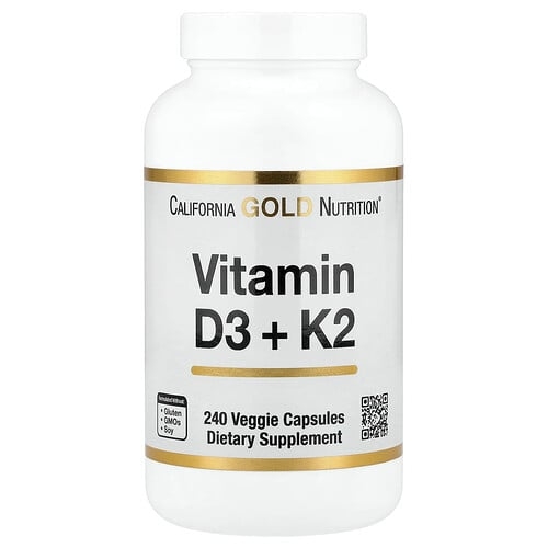 California Gold Nutrition Vitamin D3 K2 240 Veggie Capsules product image