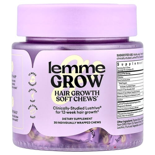 Lemme Grow Hair Growth Soft Chews Mixed Fruit 30 Individually Wrapped Chews product image