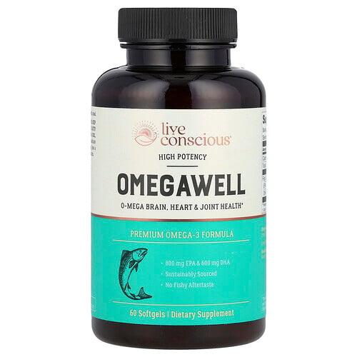 Live Conscious Omegawell Premium Omega 3 Formula High Potency 60 Softgels 1 000 Mg Per Softgel product image