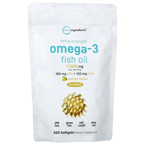 Micro Ingredients Omega 3 Fish Oil Lemon 300 Softgels 500 Mg Per Softgel product image