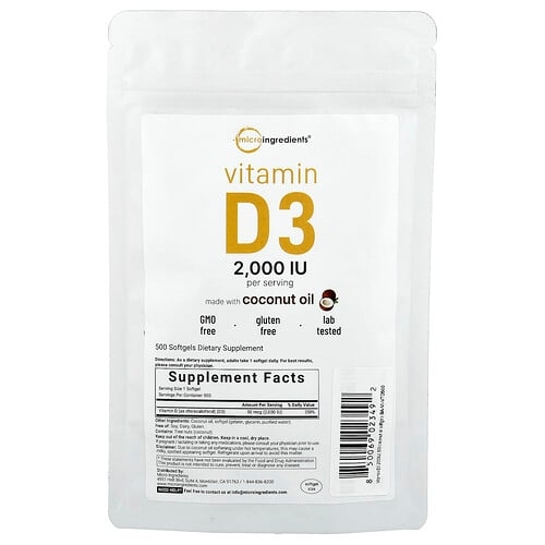 Micro Ingredients Vitamin D3 2 000 Iu 500 Softgels product image
