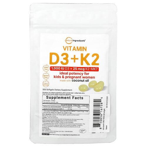 Micro Ingredients Vitamin D3 K2 300 Softgels product image