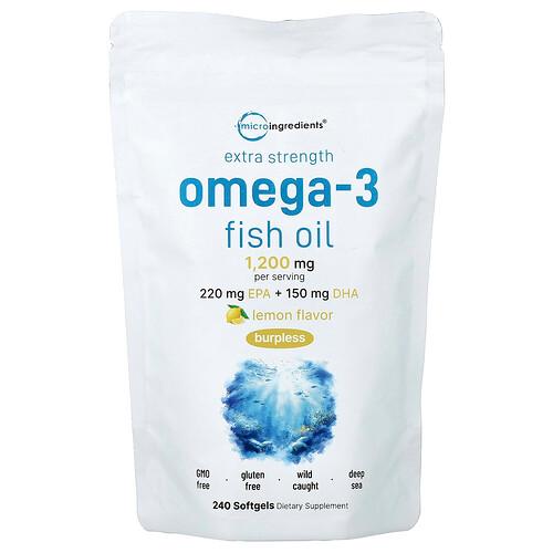 Micro Ingredients Omega 3 Fish Oil Lemon 240 Softgels 600 Mg Per Softgel product image