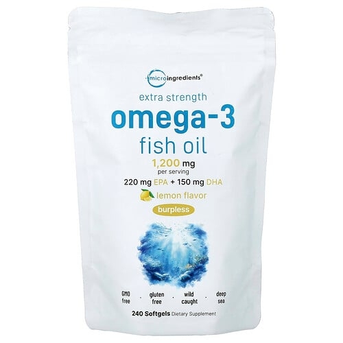 Micro Ingredients Omega 3 Fish Oil Lemon 240 Softgels 600 Mg Per Softgel product image
