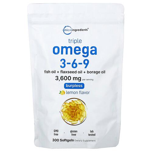 Micro Ingredients Triple Omega 3 6 9 Lemon 300 Softgels product image